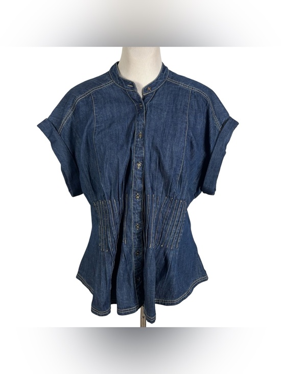 Pilcro Tops - Pilcro Anthropologie Linden Denim Pleated Cinched Waisted Short Sleeve Shirt XL